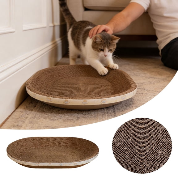 Orthopedic Round Cat Bed with Integrated Scratching Pad, High-Density Corrugated Cardboard Cat Nest, Bowl-Shaped Comfortable Cat Sleeping Bed for Indoor Cats Furniture Protection