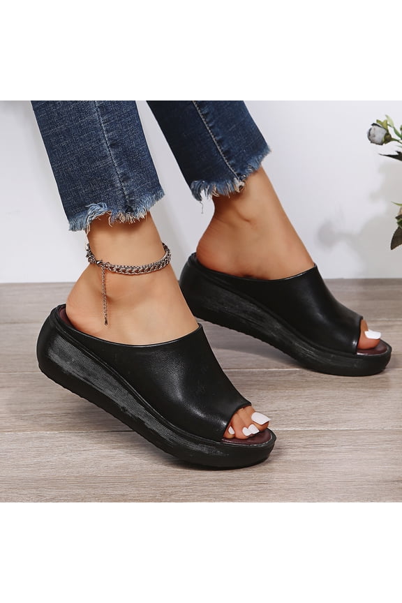 Orthopedic Sandals 2026 Summer Comfortable Orthotic Leather Wedges Slides Dressy Platform Heel Arch Support Slip Sandals