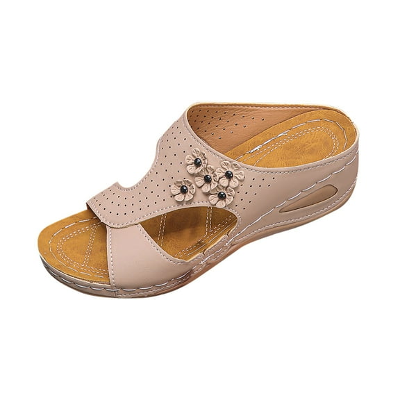 Orthopedic Sandals With Arch Support Flower Sandals for Women Wedge Comfortable Walking Shoes Cushion Footbed Platform Slides Dressy Summer Slip on Slippers Casual