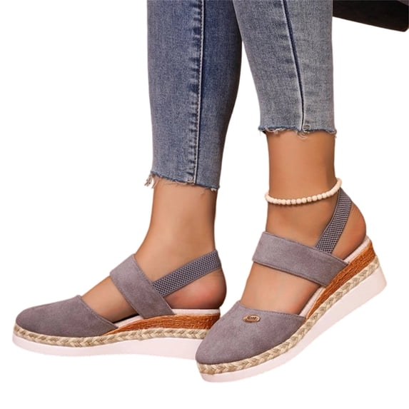 Orthopedic Sandals With Arch Support For Women Wedge 2026 Summer Casual Closed Toe Espadrilles Low Heel Sandals Dressy Comfortable Walking Ankle Strap Wide Width Sandal, 42