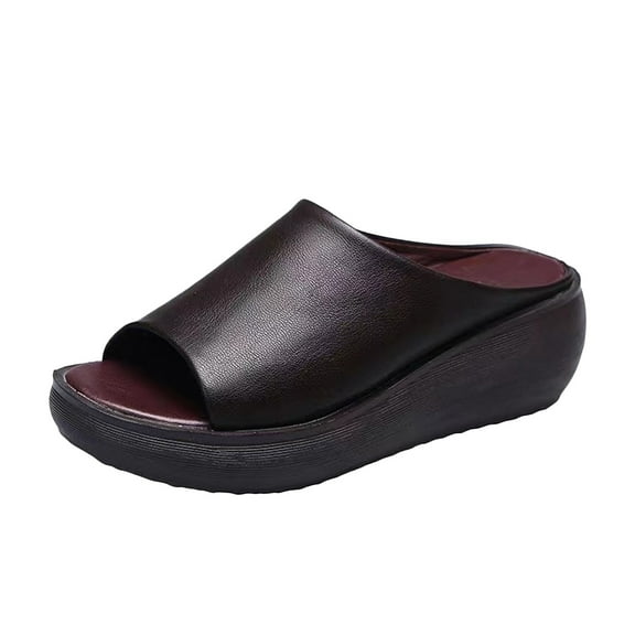Orthopedic Sandals Summer Comfortable Orthotic Leather Wedges Slides Dressy Platform Heel Arch Support Slip Sandals Brown Women Sandal