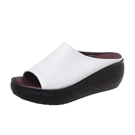 Orthopedic Sandals Summer Comfortable Orthotic Leather Wedges Slides Dressy Platform Heel Arch Support Slip Sandals White Women Sandal