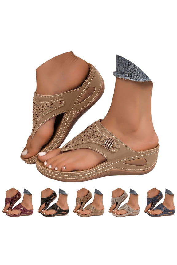 Orthopedic Sandals for Women 2026 Dressy Casual Ladies Spring Summer Cute Boho Comfy Arch Support Flats Flip Flops Seniors Comfortable Beach Vacation Outdoor Platform Wedge Sandals Shoes
