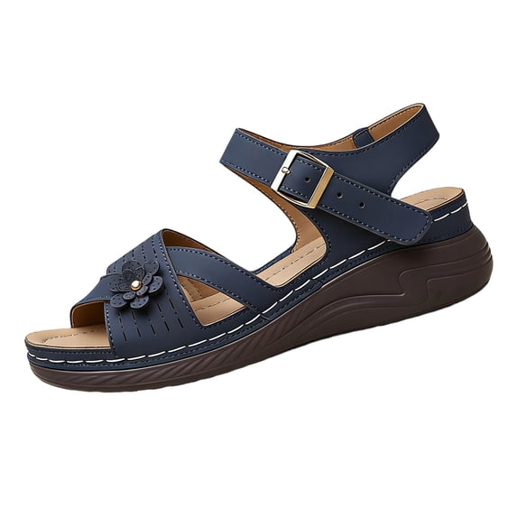 Orthopedic Sandals For Women 2026,Flower Arch Support Flat Wedge Sandal Open Toe Ankle Strap Wide Width Summer Slippers Walking Comfortable Flip Flops Slip-On Beach Casual Dressy Shoes, 39