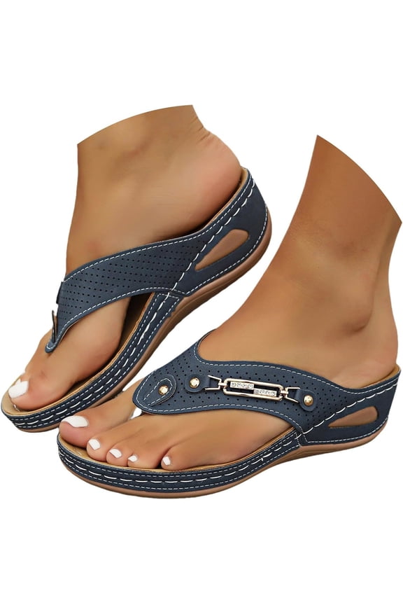 Orthopedic Sandals for Women, 2026 Summer Comfortable Orthotic PU Leather Wedges Slides Ladies Arch Support Wedge Flip Flops, Summer Comfortable Dressy Casual Beach Sandal Slippers