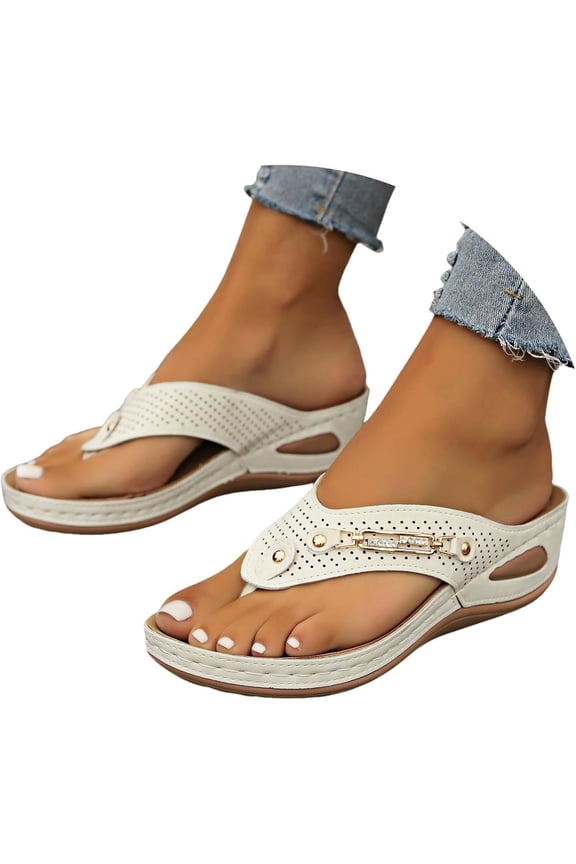 Orthopedic Sandals for Women, 2026 Summer Comfortable Orthotic PU Leather Wedges Slides Ladies Arch Support Wedge Flip Flops, Summer Comfortable Dressy Casual Beach Sandal Slippers