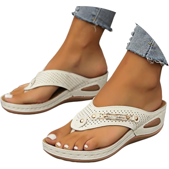 Orthopedic Sandals for Women, 2026 Summer Comfortable Orthotic PU Leather Wedges Slides Ladies Arch Support Wedge Flip Flops, Summer Comfortable Dressy Casual Beach Sandal Slippers