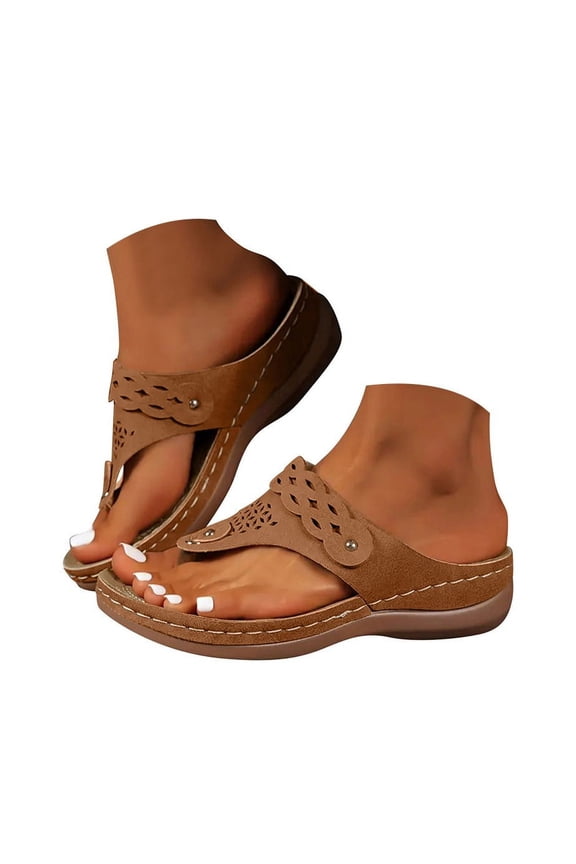 Orthopedic Sandals Women 2026 Summer Wide Width Slippers with Arch Support Slip on Casual Wedge SildesBreathable Flip Flops Beach Walking Flip Flops 1-Brown Size 8.5