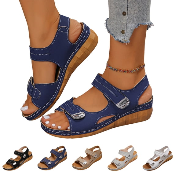 Orthopedic Sandals for Women 2026 Women's Summer Sandals with Adjustable Hook & Loop Straps Platform Wedge Arch Support Sandal Open Toe Ankle Strap Comfortable Lightweight Casual Shoes, 41