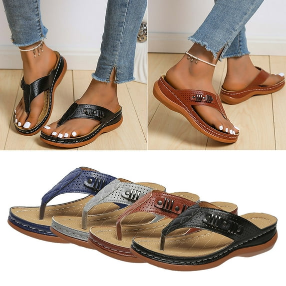 Orthopedic Sandals Women Arch Support Slip On Slippers Breathable Thong Flip Flops Anti-Slip Comfortable Walking Shoes