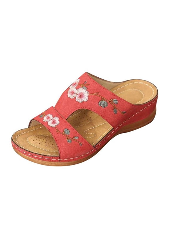 Orthopedic Sandals for Women with Arch Support Walking Slippers Slip On Wide Width Slides for Summer Beach Non Slip Breathable Sandal Vintage Flip Flops Dressy Spring Flat