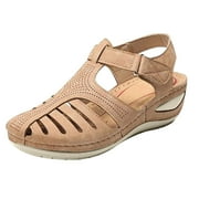 GSKKLQ Orthopedic Sandals Women Closed Toe Wide Fit Sandals with Arch Support Orthotic Platform Walking Sandals Ankle Strap Gladiator Roman Summer Deals Beach Pool Wedges Sandals Ladies Size 3-8.5