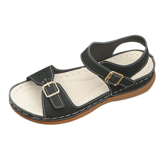 Orthopedic Sandals for Women Comfortable Sandals Arch Support Sandals Walking Sandals Summer Flat Sandals Women's Summer Wedge Sandals,Metal buckle Ankle Strap Sandals,Casual Open Toe Sandals