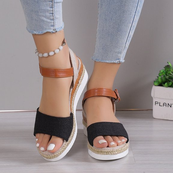 Orthopedic Sandals for Women Dressy Summer Espadrille Strap Sandals Walking Slippers with Arch Support Open Toe Heels Sandals Beach Sandals Comfortable Black