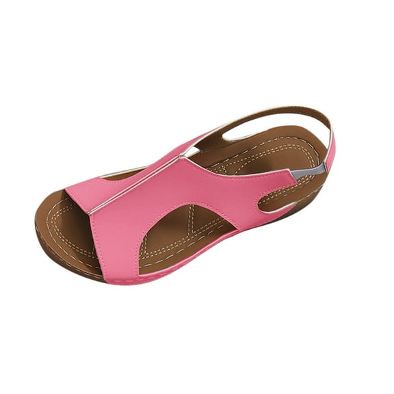 Orthopedic Sandals for Women, Low Wedge Sandals with Back Strap, Comfort Wear Shoes Arch Support, Casual Walking Shoes, Open Toe Hollow Out Beach Footwear for Summer Vacation Lightweight Breathable
