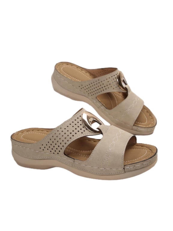 Orthopedic Sandals for Women Open Toe Slip On Wedge Slides Arch Support Orthopedic Sandal Casual Comfortable Open Toe Dressy Summer Beach Shoes for Vacation Platform Shoes