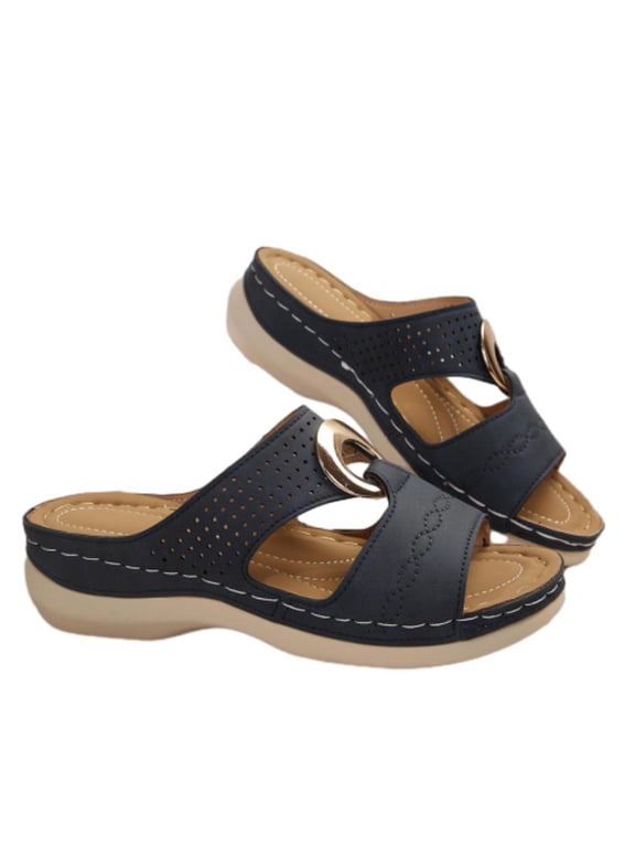 Orthopedic Sandals for Women Open Toe Slip On Wedge Slides Arch Support Orthopedic Sandal Casual Comfortable Open Toe Dressy Summer Beach Shoes for Vacation Platform Shoes