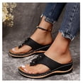 thumbnail image 1 of Orthopedic Sandals for Women Walking Slippers with Arch Support Anti-Slip Breathable Sandal Vintage Slip On Women's Orthotic Sandals Flops Comfy Wedge Walking Sandals Women Dressy (Black-J, 7), 1 of 6