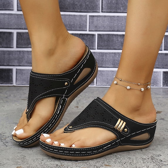 Orthopedic Sandals for Women, Women's Wide Width Flat Sandals with Arch Support, Wedge & Flip Flops, Casual Gladiator Sandals in Faux Leather & Leather, Open Toe, Spring, Summer & Fall 6