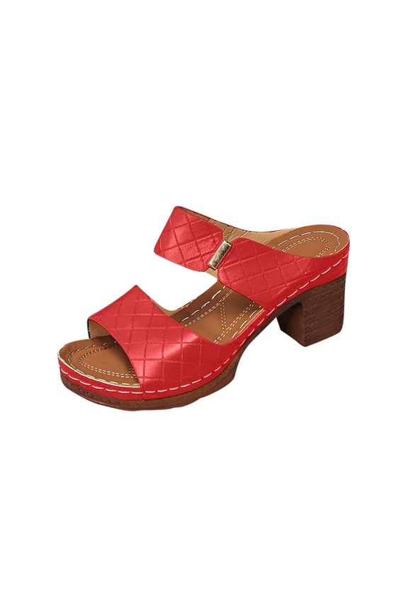Orthopedic Sandals,Women's Solid Color Orthopedic Stylish Sandals Platform Chunky Heels Open Toe Slides Red Women Sandal