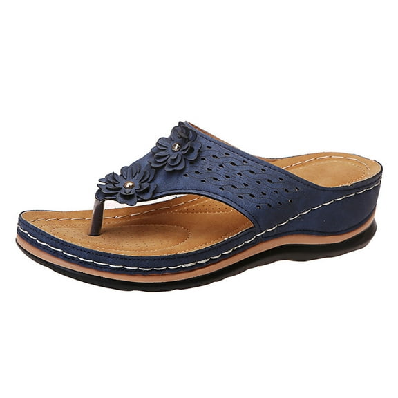 Orthopedic Sandals for Womens Comfy Breathable Arch Support Slip On Clip Toe Flip Flops Slippers Hollow Open Toe Sandals Shoes Summer Wedge Slippers Sandals Casual Flip Flops US Size