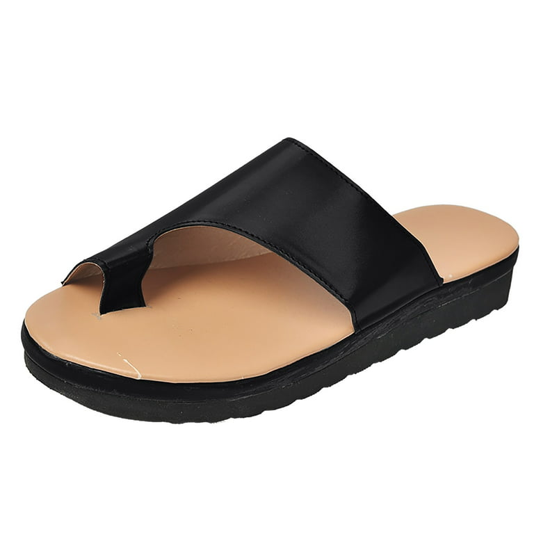 Summer Slippers for Women Flip Flops Women's Orthotic Sandals with Arch  Support for Women Open Toe Leather Casual Wedge Clip Toe T-Strap Beach  Shoes Sandals (Size:7.5 EU,Color:Black) : : Clothing, Shoes 