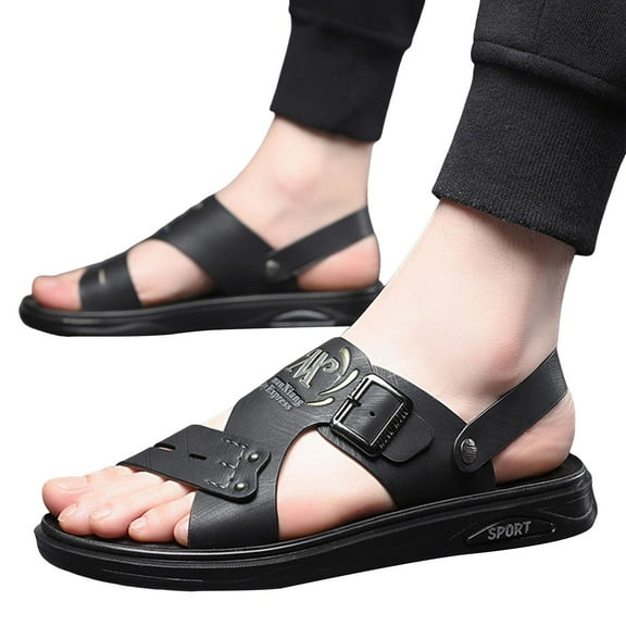 Orthopedic Sandals for Men with Arch Support Wide Width Comfortable Leather Thick Toe Beach Walking Slides