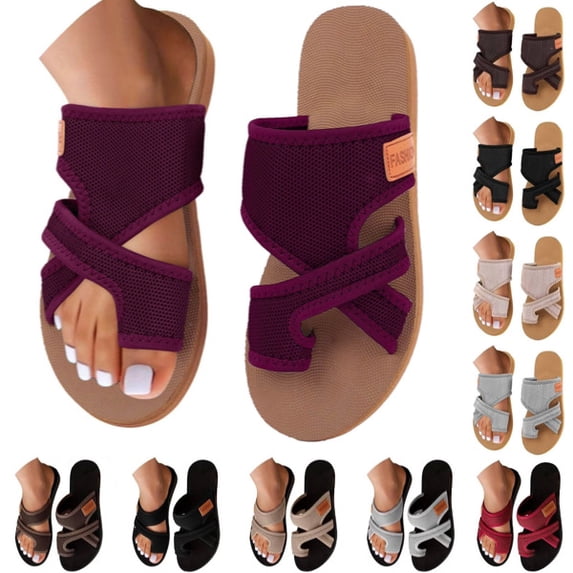 Orthopedic Sandals for Woman Summer 2026 Comfortable Breathable Slip On Flip Flops Arch Support Casual Shoes Beach Slippers,Red,40
