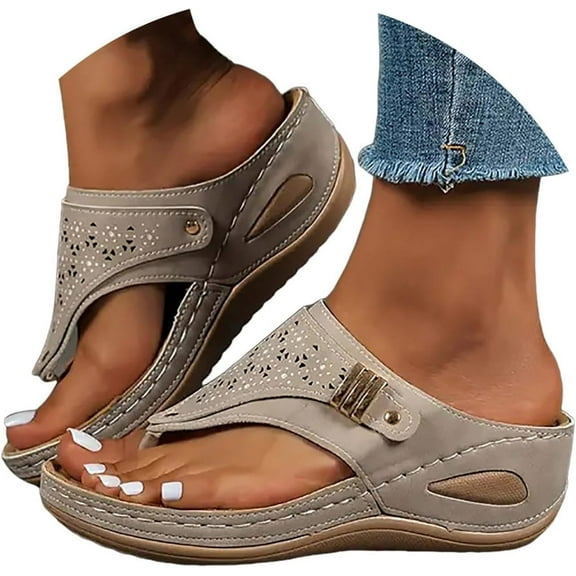 Orthopedic Sandals for Women - 2025 Arch Support Wedge Flip Flops Summer Comfortable Elegant Casual Beach Slippers
