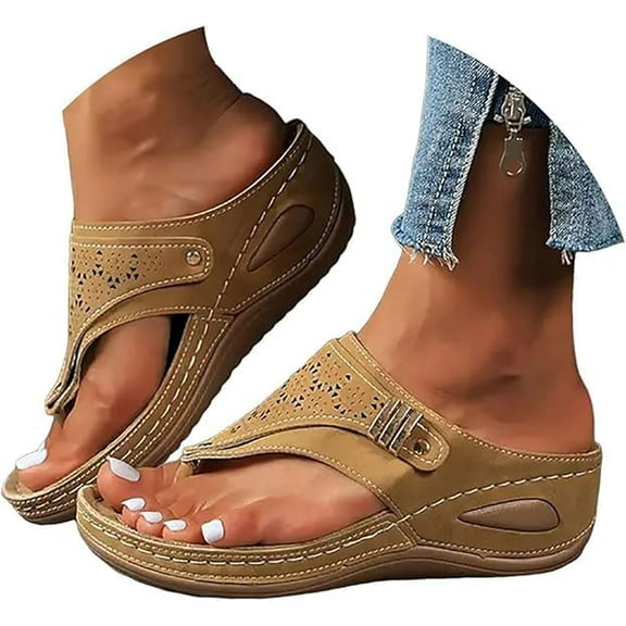 Orthopedic Sandals for Women 2025 Comfortable Wedge Slip On Beach Sandals Dressy Summer Casual Flats Flip Flops Ladies Outdoor Slides Slippers Shoes