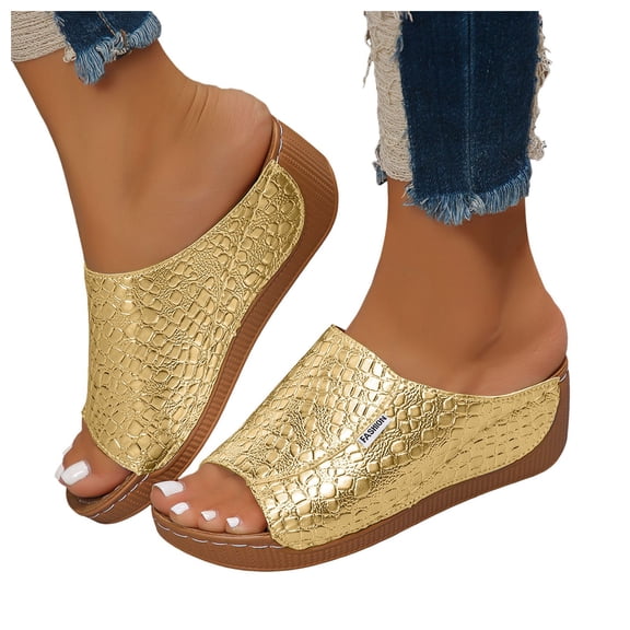 Orthopedic Sandals for Women 2025 Fashion Comfortable Leather Peep Toe Platform Wedge Dress Slippers Ladies