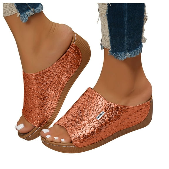 Orthopedic Sandals for Women 2025 Fashion Comfortable Leather Peep Toe Platform Wedge Dress Slippers Ladies