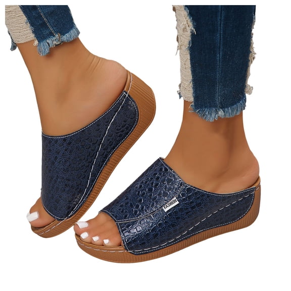 Orthopedic Sandals for Women 2025 Fashion Comfortable Leather Peep Toe Platform Wedge Dress Slippers Ladies