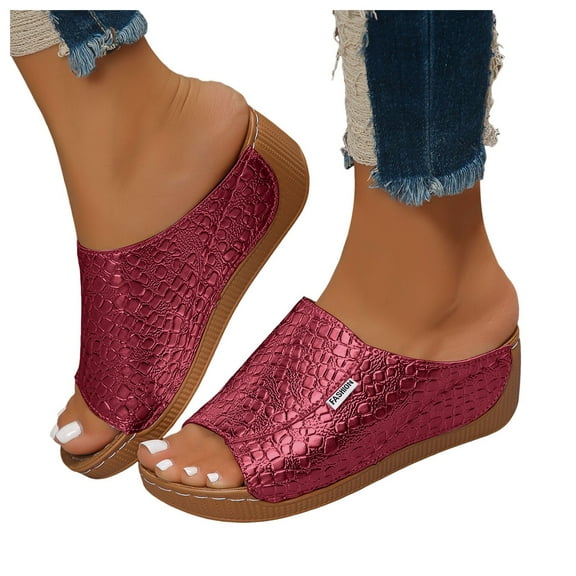 Orthopedic Sandals for Women 2025 Fashion Comfortable Leather Peep Toe Platform Wedge Dress Slippers Ladies