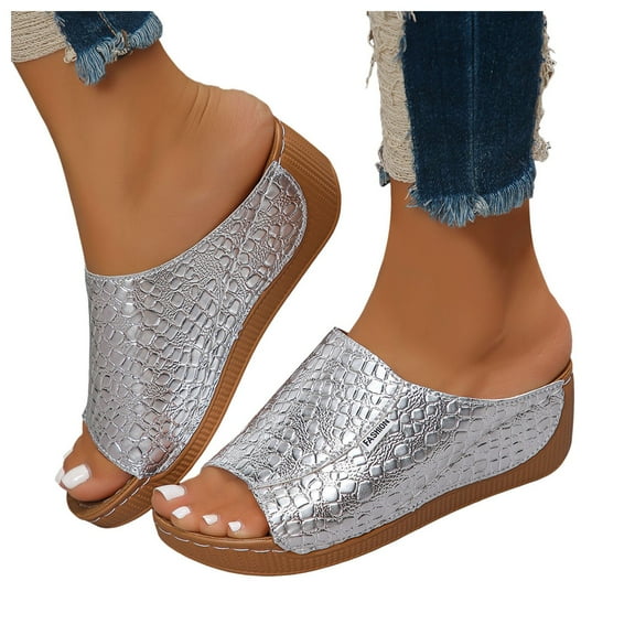 Orthopedic Sandals for Women 2025 Fashion Comfortable Leather Peep Toe Platform Wedge Dress Slippers Ladies
