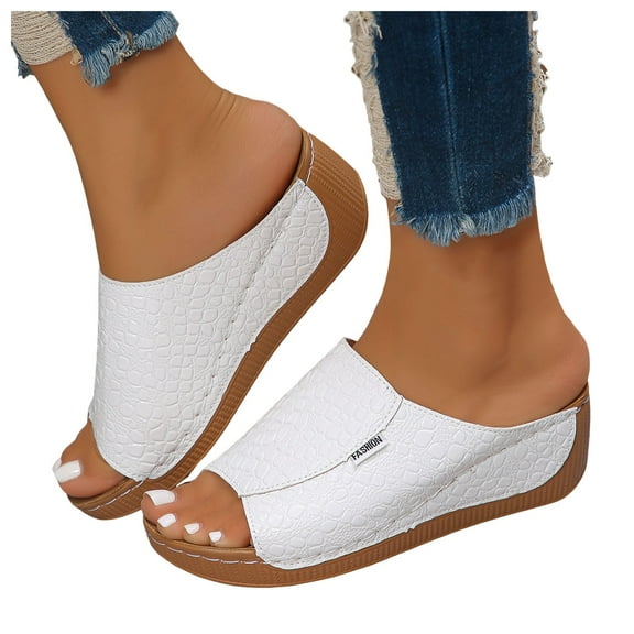 Orthopedic Sandals for Women 2025 Fashion Comfortable Leather Peep Toe Platform Wedge Dress Slippers Ladies