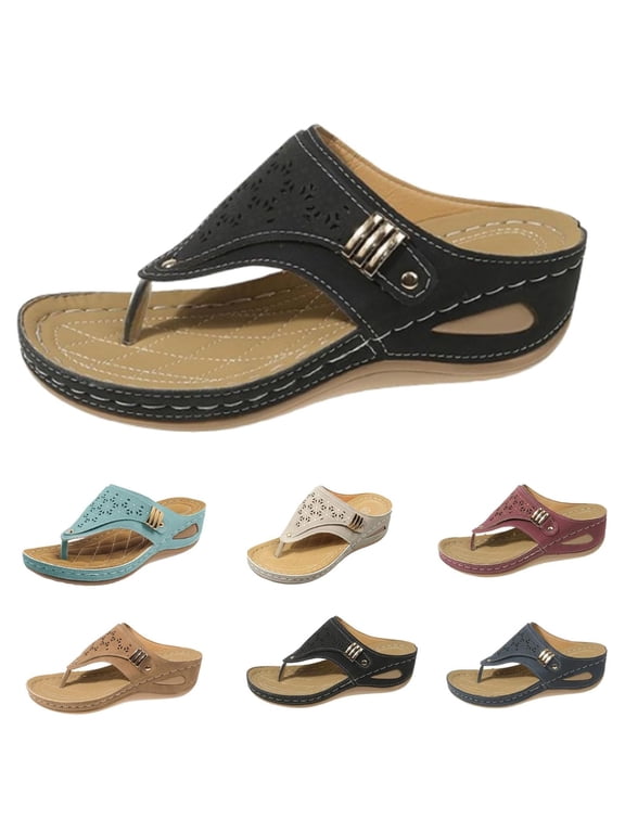 Orthopedic Sandals for Women, 2026 Summer Comfortable Dressy Casual Beach Sandal Slippers Ladies Arch Support Wedge Flip Flops Slides