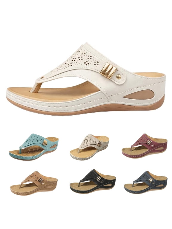 Orthopedic Sandals for Women, 2026 Summer Comfortable Dressy Casual Beach Sandal Slippers Ladies Arch Support Wedge Flip Flops Slides
