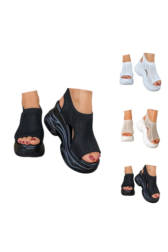 Orthopedic Sandals for Women Arch Support Breathable Mesh Peep Toe Slingback Platform Wedge Sandals Walking Shoes