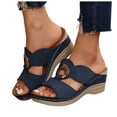 thumbnail image 1 of Orthopedic Sandals for Women Fashion Buckle T-Strap Open Toe Wedge Slides Comfortable Thick Sole Summer Walking Beach Shoes Blue Size 8.5, 1 of 6