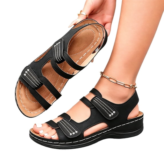 Orthopedic Sandals for Women Fashion Soft Sole Low Wedge Heels Sandal Slip on Dressy Platform Sandals Ankle Strap Open Toe Walking Slippers, 39
