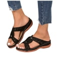 thumbnail image 1 of Orthopedic Sandals for Women Hollow out Embroidery Strap Slides Comfortable Arch Support Slippers Thick Soft Sole Slip on Beach Shoes Black Size 8, 1 of 8
