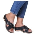 thumbnail image 1 of Orthopedic Sandals for Women Hollow out Open Toe Slip on Slides Casual Bohemian Flower Summer Arch Support Wedges Black Size 10.5, 1 of 4