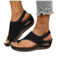 thumbnail image 1 of Orthopedic Sandals for Women Low Wedge Arch Support Flip Flops Hook and Loop Slingback Summer Outdoor Nonslip Walking Shoes Black Size 6.5, 1 of 5