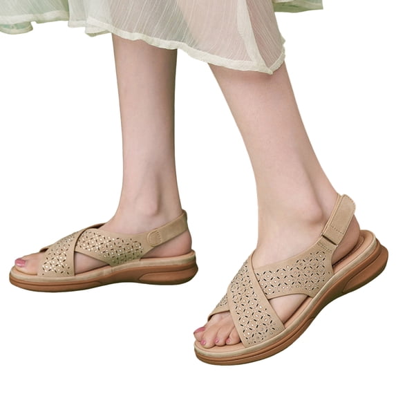 Orthopedic Sandals for Women OPen Toe Rhinestone Strap Breathable Arch Support Footbed Slingback Platform Walking Shoes Khaki Size 9