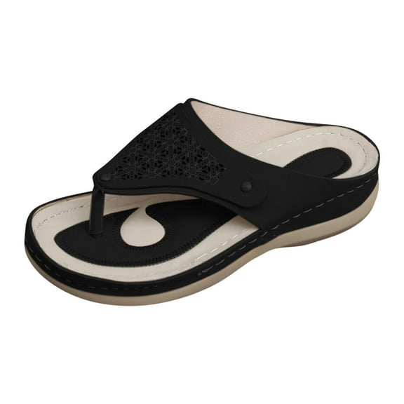 Orthopedic Sandals for Women Wide Width Casual Orthopedic Sandals Wedge Arch Support Slides Beach Flip Flops Black 6