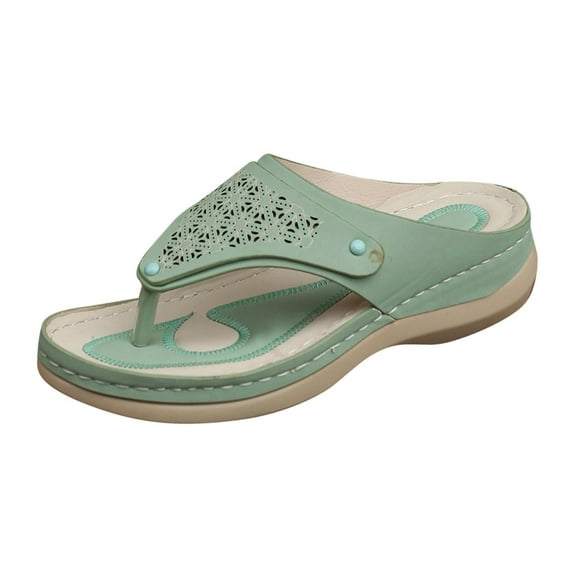 Orthopedic Sandals for Women Wide Width Casual Orthopedic Sandals Wedge Arch Support Slides Beach Flip Flops Green 9