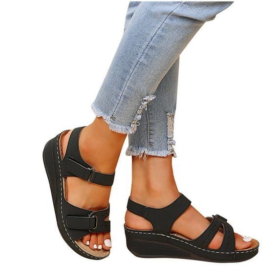 Orthopedic Sandals for Women, Women Roman Sandals with Arch Support Anti-Slip Breathable Sandals Vintage Casual Open Toe Wedge Sandal
