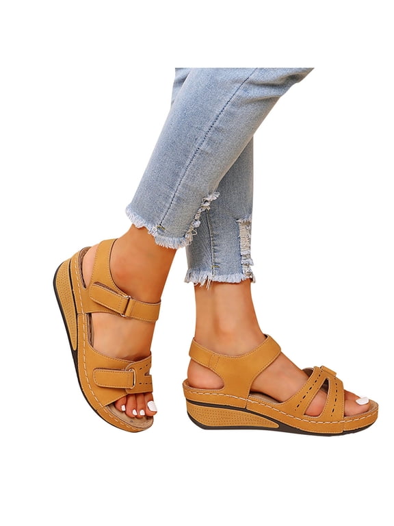 Orthopedic Sandals for Women, Women Roman Sandals with Arch Support Anti-Slip Breathable Sandals Vintage Casual Open Toe Wedge Sandal