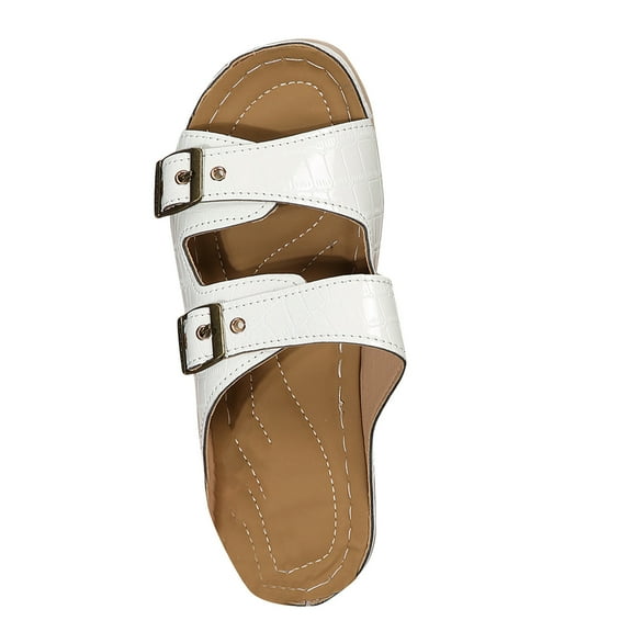 Orthopedic Sandals for Women, Women's Wide Width Flat Sandals with Arch Support, Open Toe Wedge Flops with Buckle for Walking